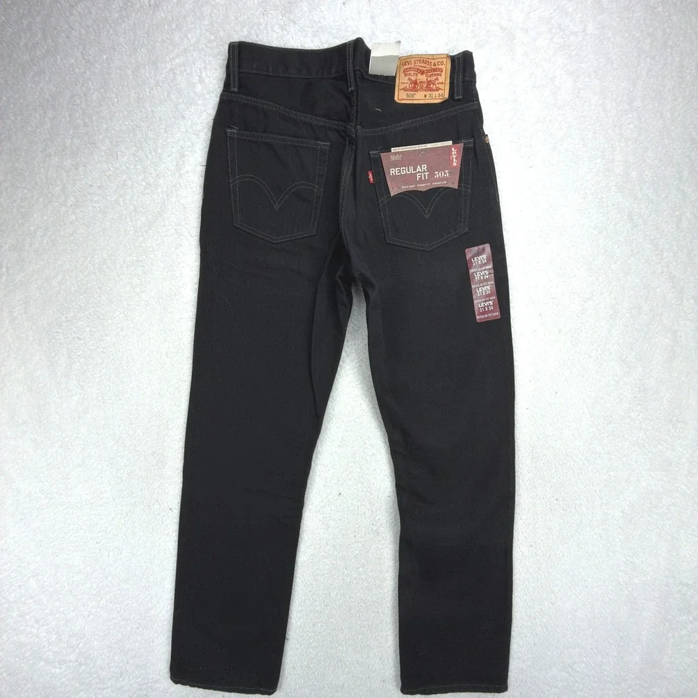 Levis 505 Regular Fit Straight‎ Leg Jeans Mens 31x34 Black NWT NOS Vintage